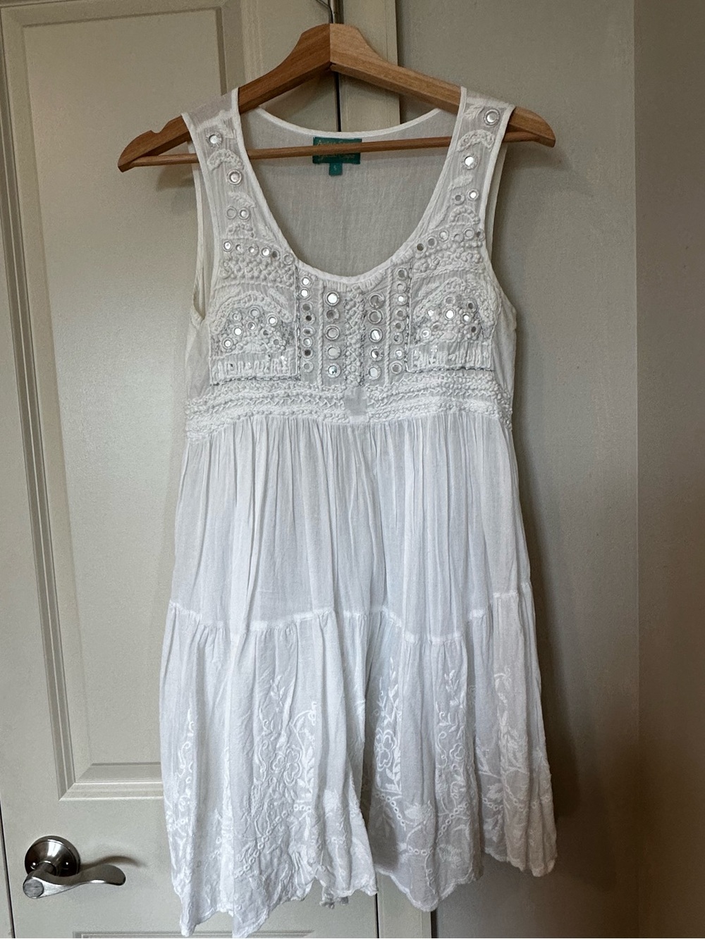 Antica Sartoria 100% Cotton Embroidered Mirror Detail Mini Dress